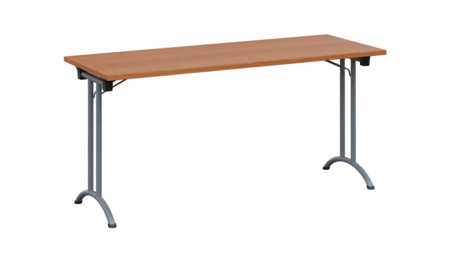 SLA 160 lak skládací jednací stůl 1600x600, deska 25 mm, podnož stříbrný lak, deska olše jantar